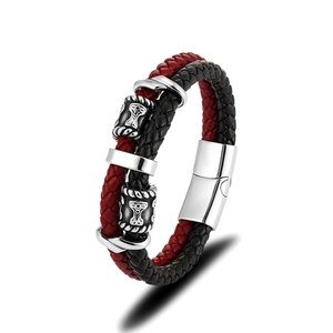 classic Black/Red leather weave, magnetic clasp 23 cm